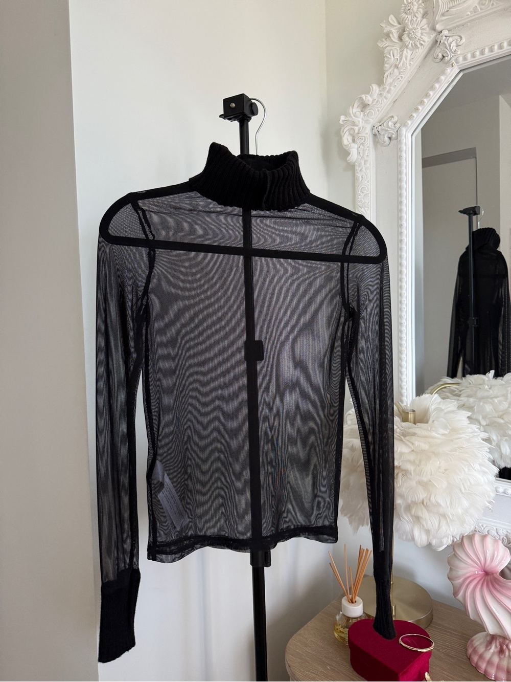 Zara Black Sheer Mesh Turtleneck Long-Sleeve Top - Picture 12 of 13